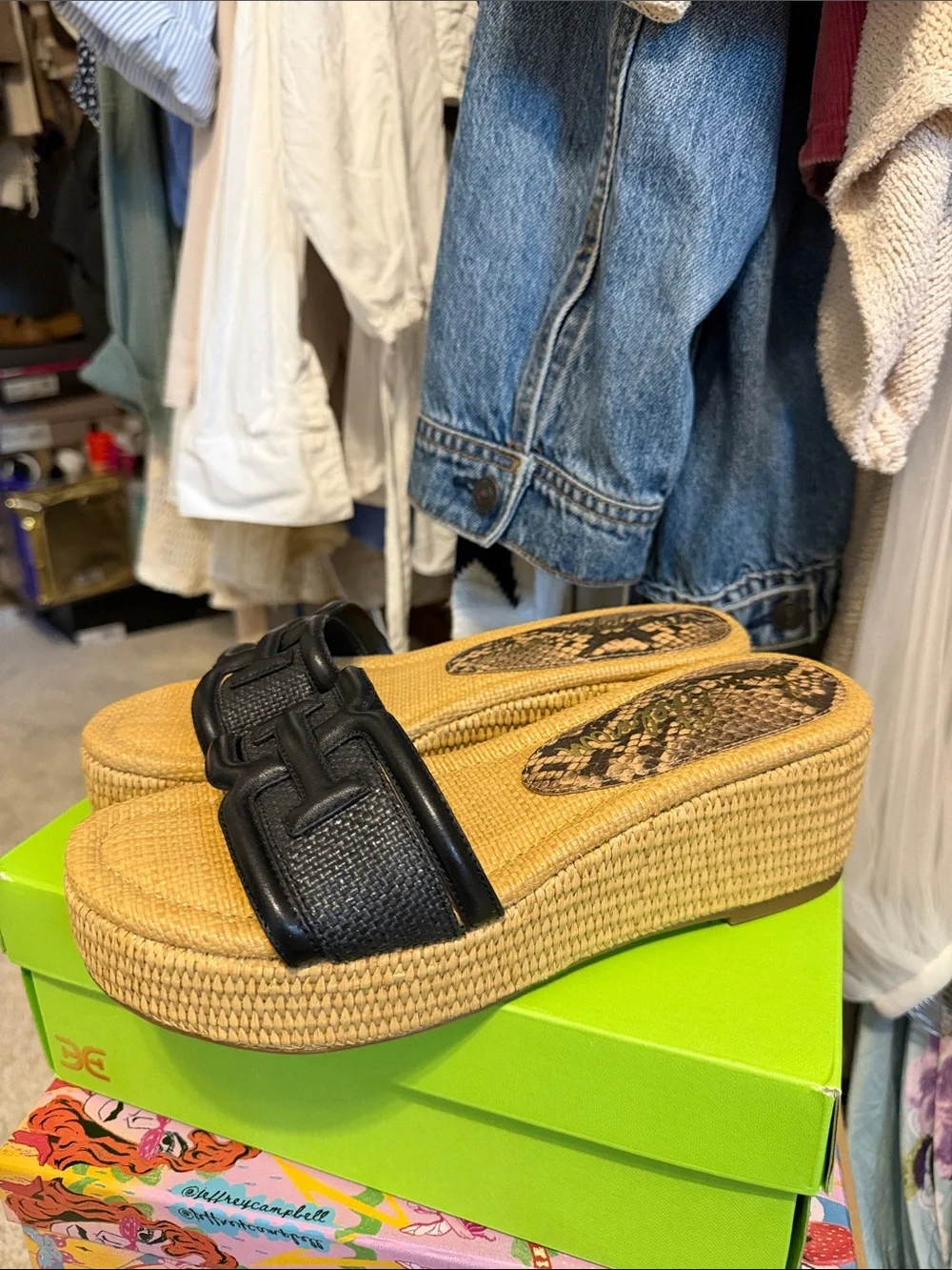 Sam Edelman Black Strap Raffia-Style Slide Sandals - Picture 2 of 5